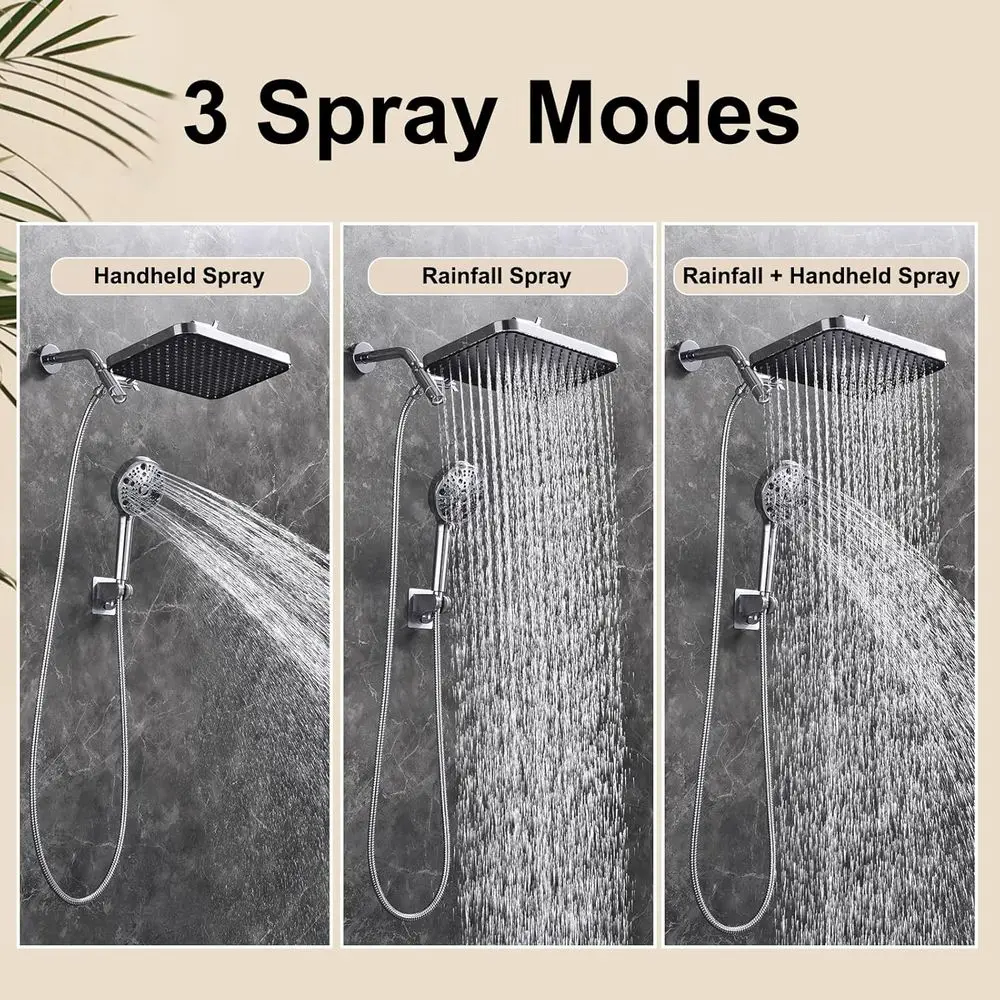 14 نظام دش مزدوج عالي الضغط مع 9 بخاخ، رؤوس محمولة وثابتة، 70 خرطوم، 11 ذراع تمديد، لمسة نهائية من الكروم