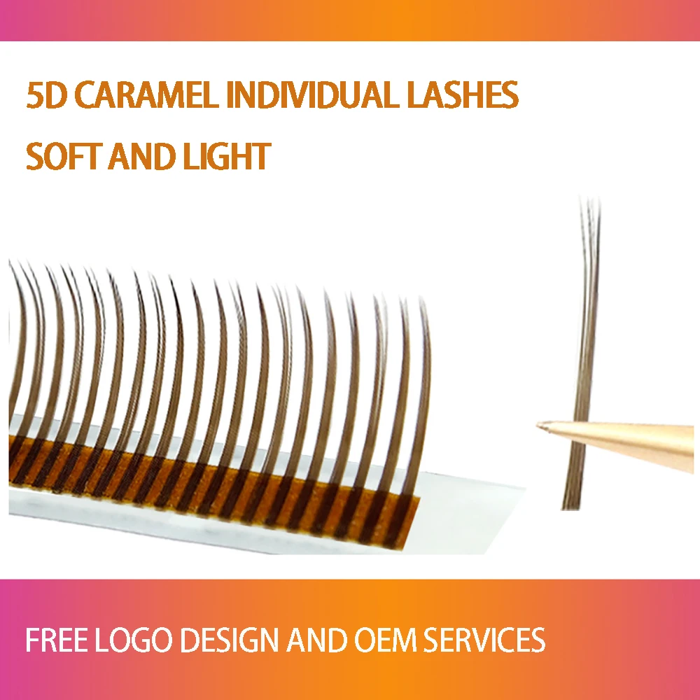 5D Individual lashes Caramel color Mink Soft False Eyelashes 5D Spike Fairy Little Devil Eyelashes Russian Volume Premade Fans