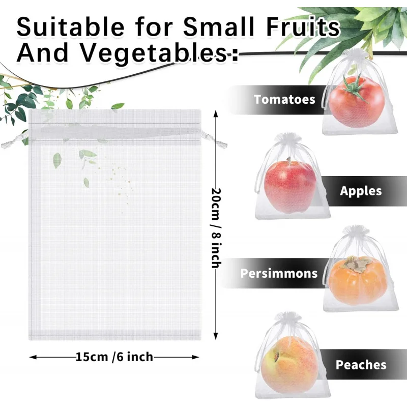 100-Pack Breathable Fruit Protection Bags Drawstring Bird & Insect-Proof Anti-Pollution Plant Covers for Safe Fruit Storage
