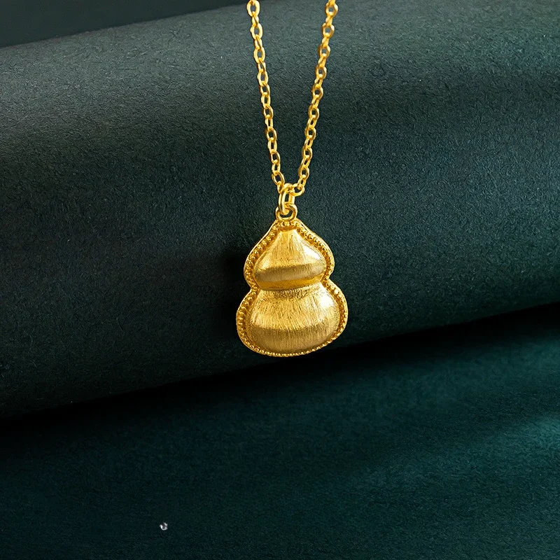 Fine K18 Gold Colol Brushed Gourd Chain Pendant for Women O Chain Clavicle Necklace Birthday Valentine's Day Gifts
