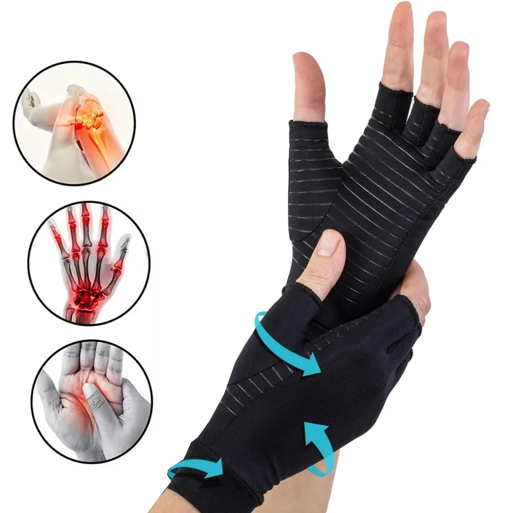 

1 пара медных компрессионных перчаток от артрита без пальцев для запястного туннеля, RSI, ревматоидного, тендинита, боли в руках, компьютерного набора