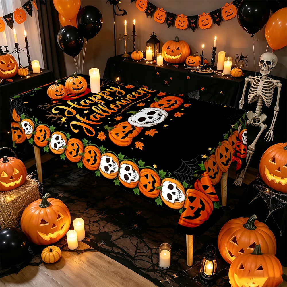 Silk Halloween Tablecloth - Premium Silk Fabric, Machine Washable, Adds Halloween Atmosphere