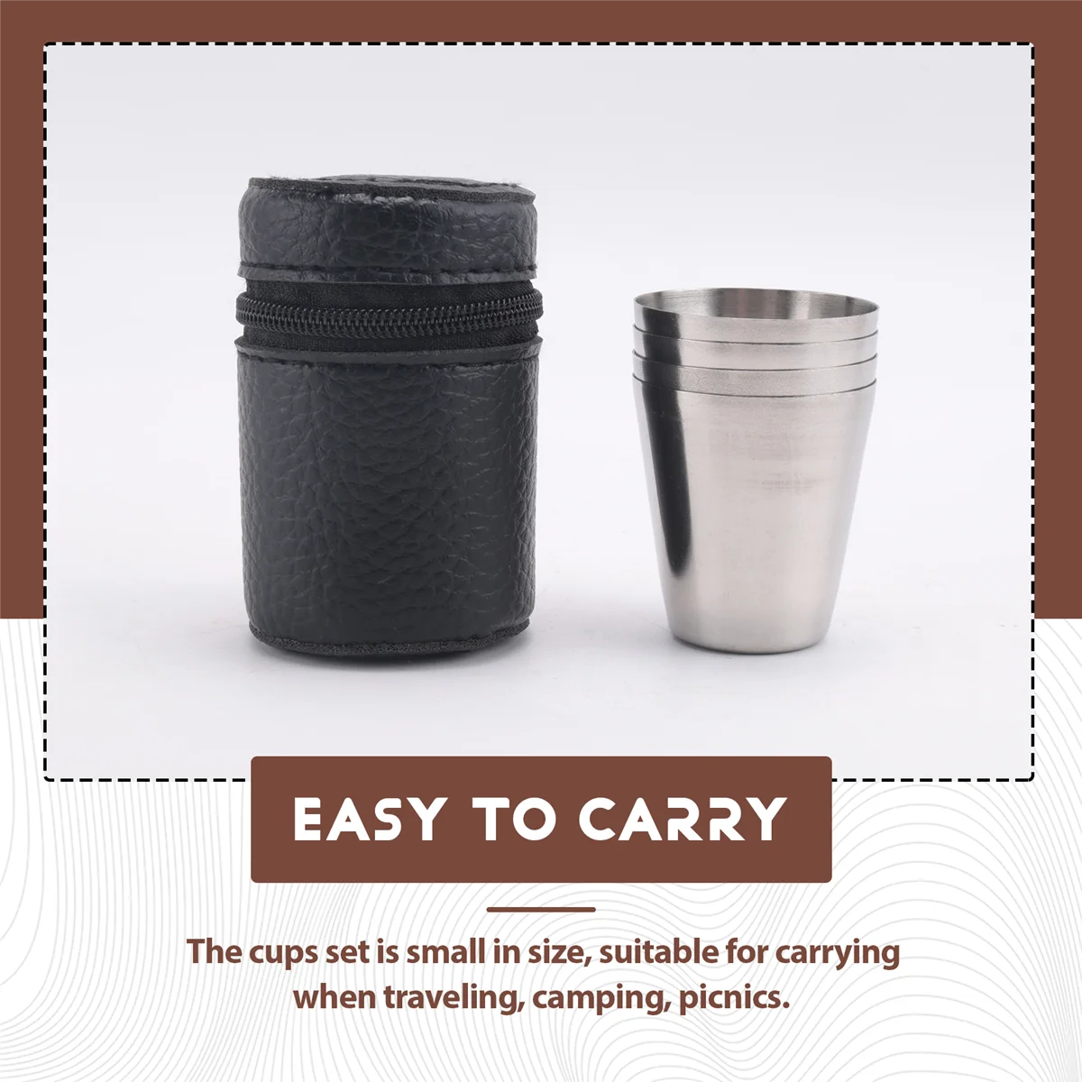 A24P مصقول 30 مل كوب زجاجي صغير من الفولاذ المقاوم للصدأ كؤوس مشروبات للشرب مع حقيبة أغطية جلد لبار المطبخ المنزلي