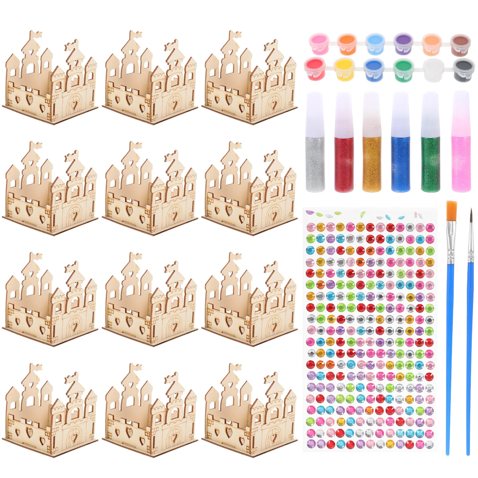 1 conjunto de kit de madeira sem pintura, casinha diy para crianças, construção pintável, jogo de atividades criativas, projeto de arte educacional