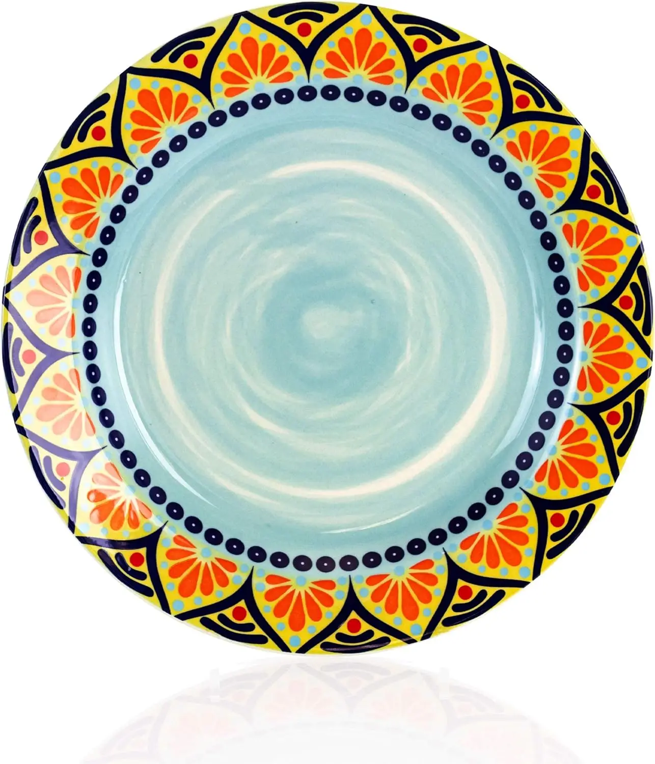 Multicolored Round Stoneware Mandala Pattern Dinnerware Set, 16 Piece, Blue