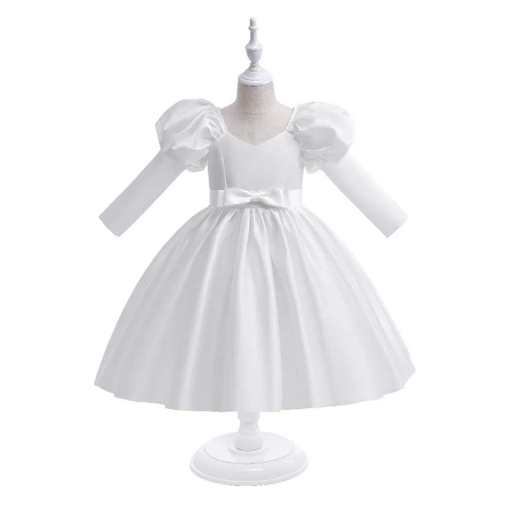 Autumn Long Puffy Sleeve Dresses for Girls Wedding Christmas Party Princess Costume With Bow Teen Children's Birthday Prom Gown