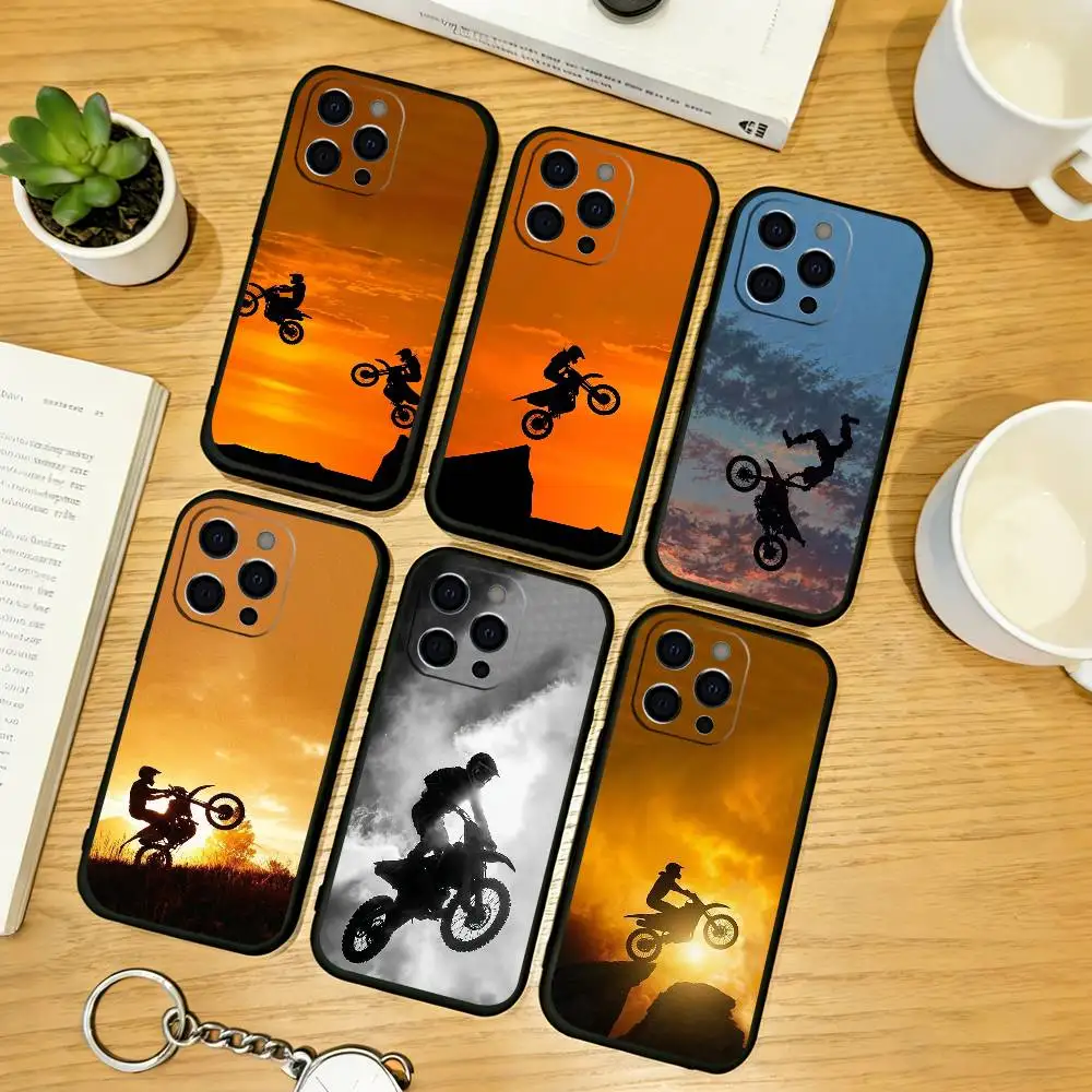 

Dirt Bike Phone Case For iPhone 17,16,15,14,13,12,11 Plus,Pro Max,XS,Soft Silicone Black Cover