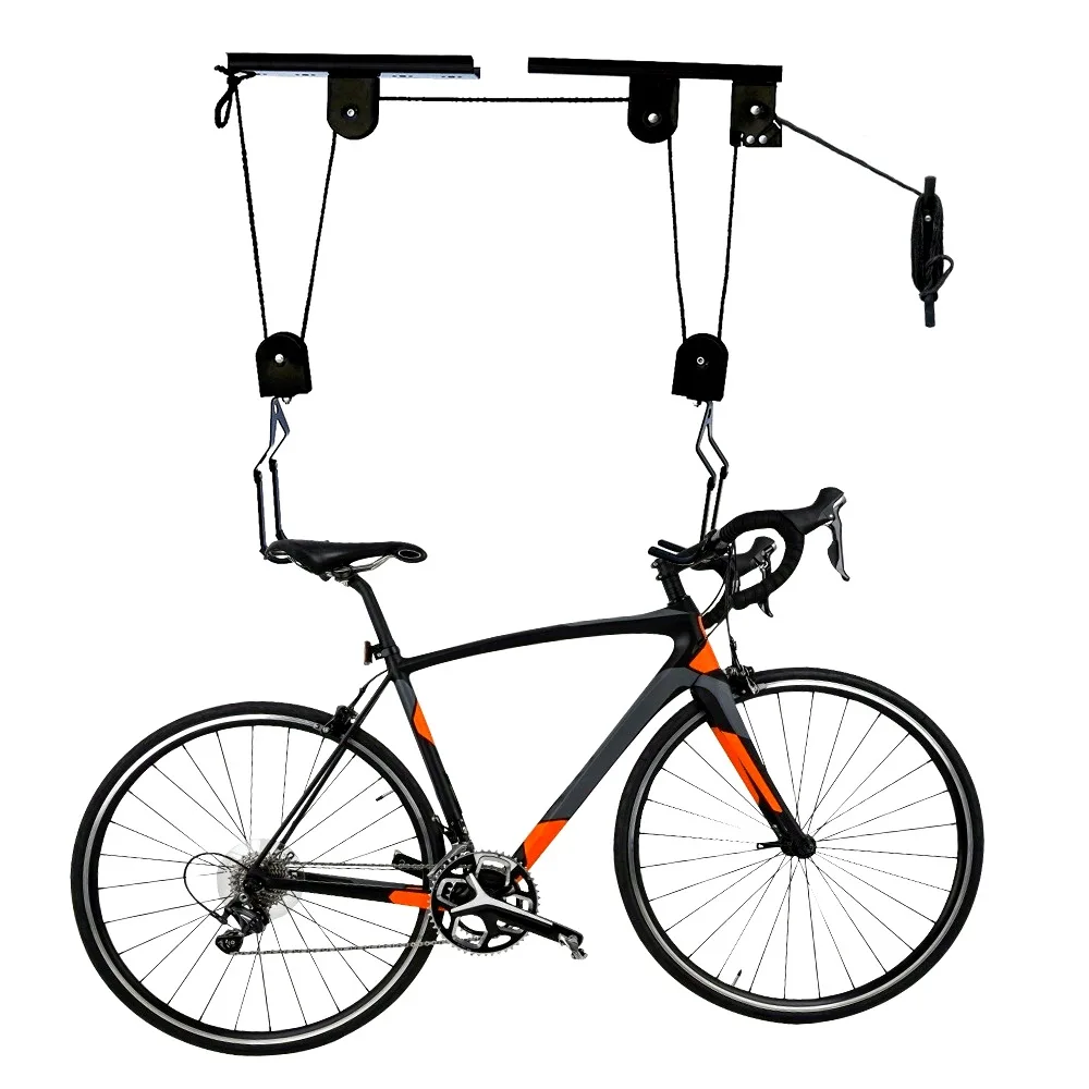 

Bike Hoists Ceiling Mount Lift Hoist Hanger Overhead Pulley System for Bicycles or Ladders Secure Garage Indoor Ceiling Storage
