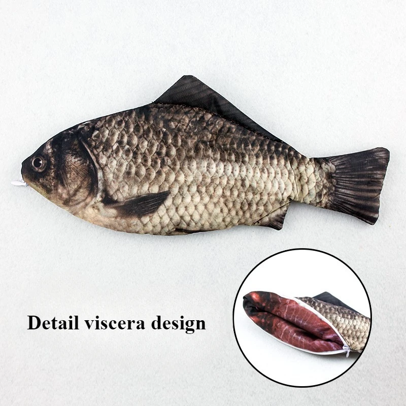 Crucian Carp Pencil Case Realistic Fish Shape Makeup Pouch Pen Bag Case with Zipper Back To School Supplies Stationery Organizer