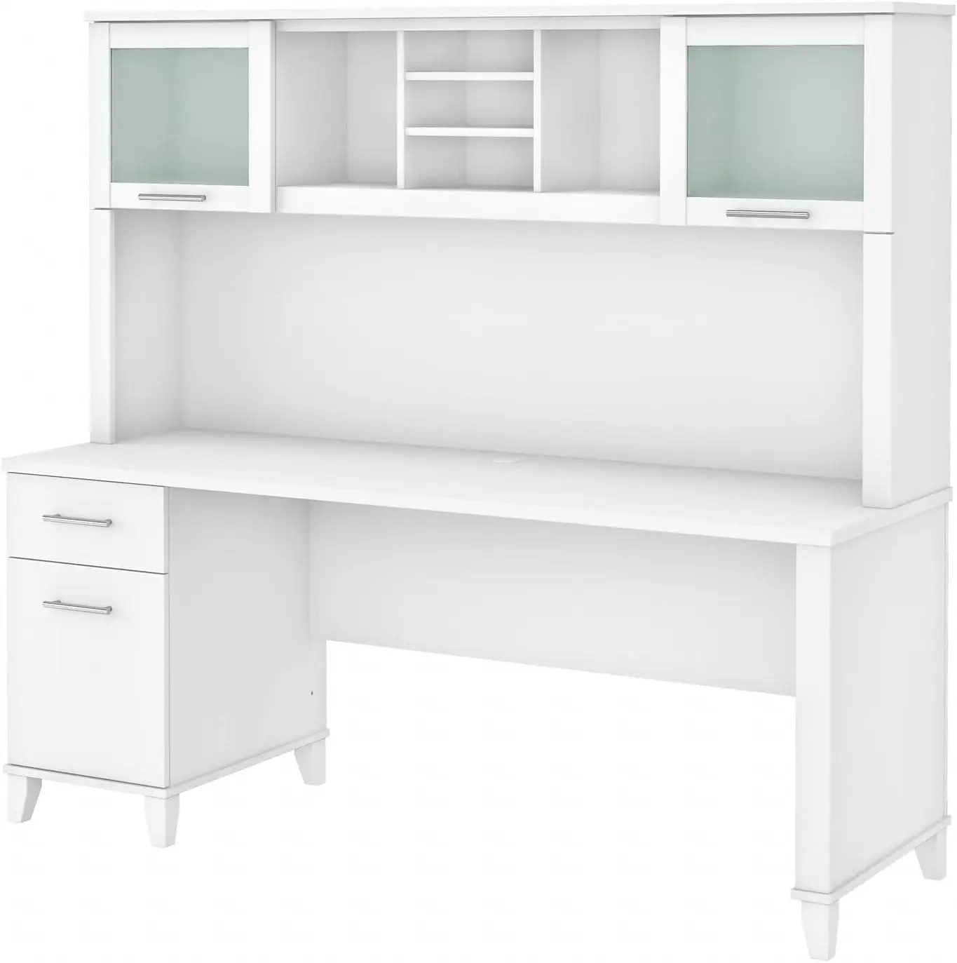 Somerset 72W Office Desk with Drawers and Hutch in White