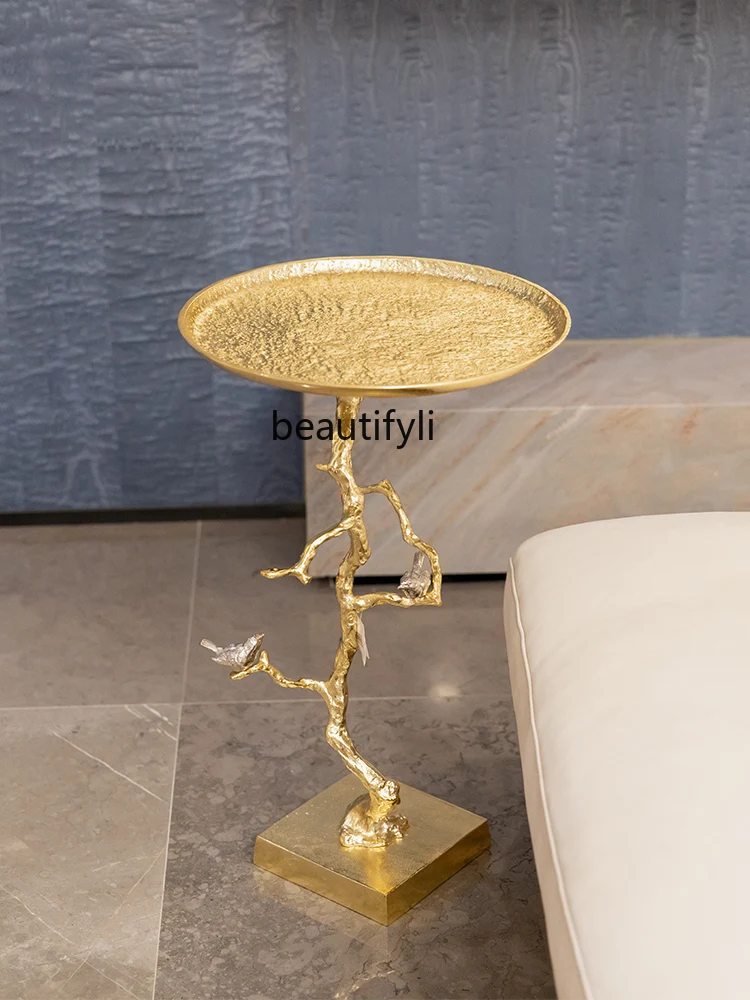 Italian Creative Golden Light Luxury Sofa Small Coffee Table Retro Art Furniture Mini Corner Table Side Table