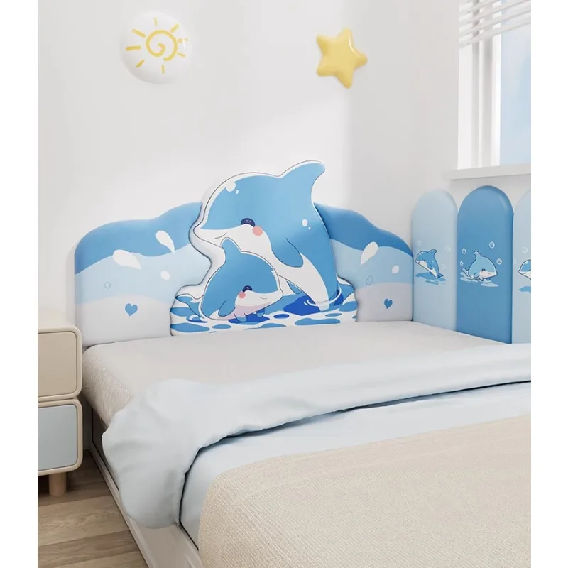 Full Size Upholstered Boys Bed with Cartoon Animation Headboard, Full Size Platform Bed Wall Decoration Anti-collision Baffle