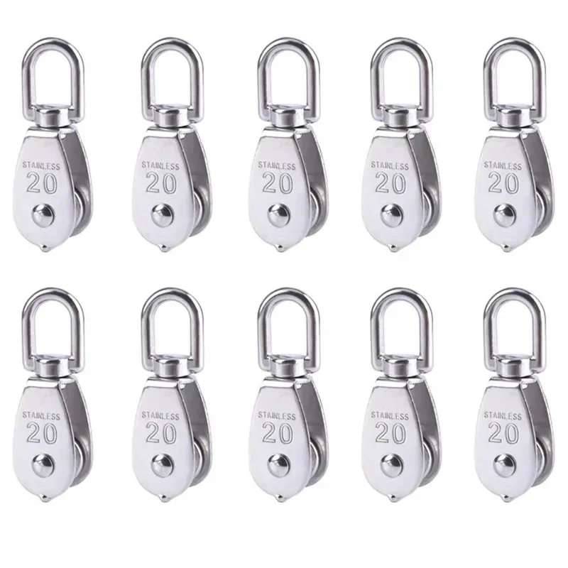 10Pcs Stainless Steel M15 M20 Pulley Steel Wire Pulley Swivel Hook Single Wheel Swivel Lifting Rope Pulley Block For Wire Rope