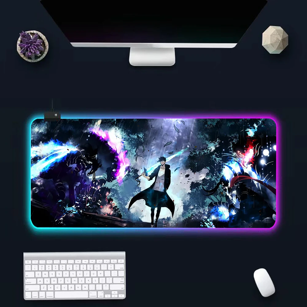 

Anime Solo Leveling RGB Pc Gamer Keyboard Mouse Pad Mousepad LED Glowing Mouse Mats Rubber Gaming Computer Mausepad