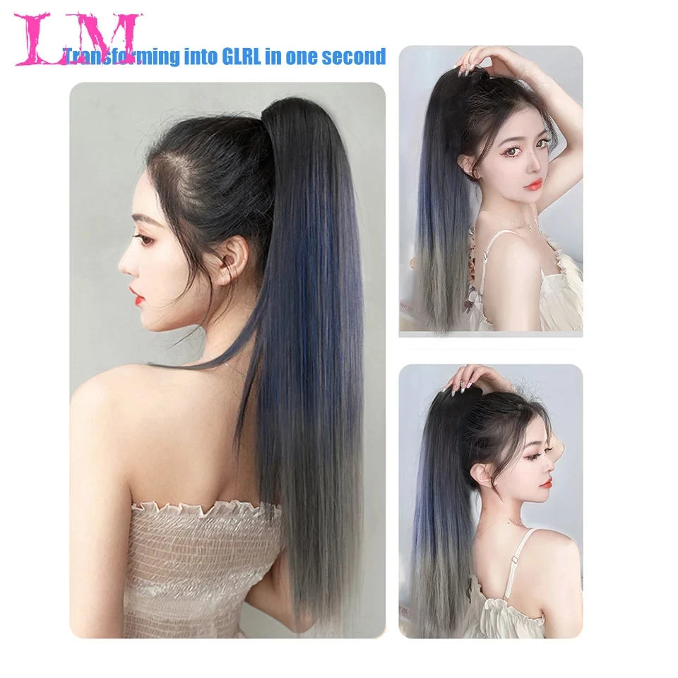 LM الاصطناعية مخلب كليب على مستقيم ذيل حصان الشعر التمديد ذيل حصان تمديد الشعر للنساء ذيل حصان الشعر هيربيسي #6