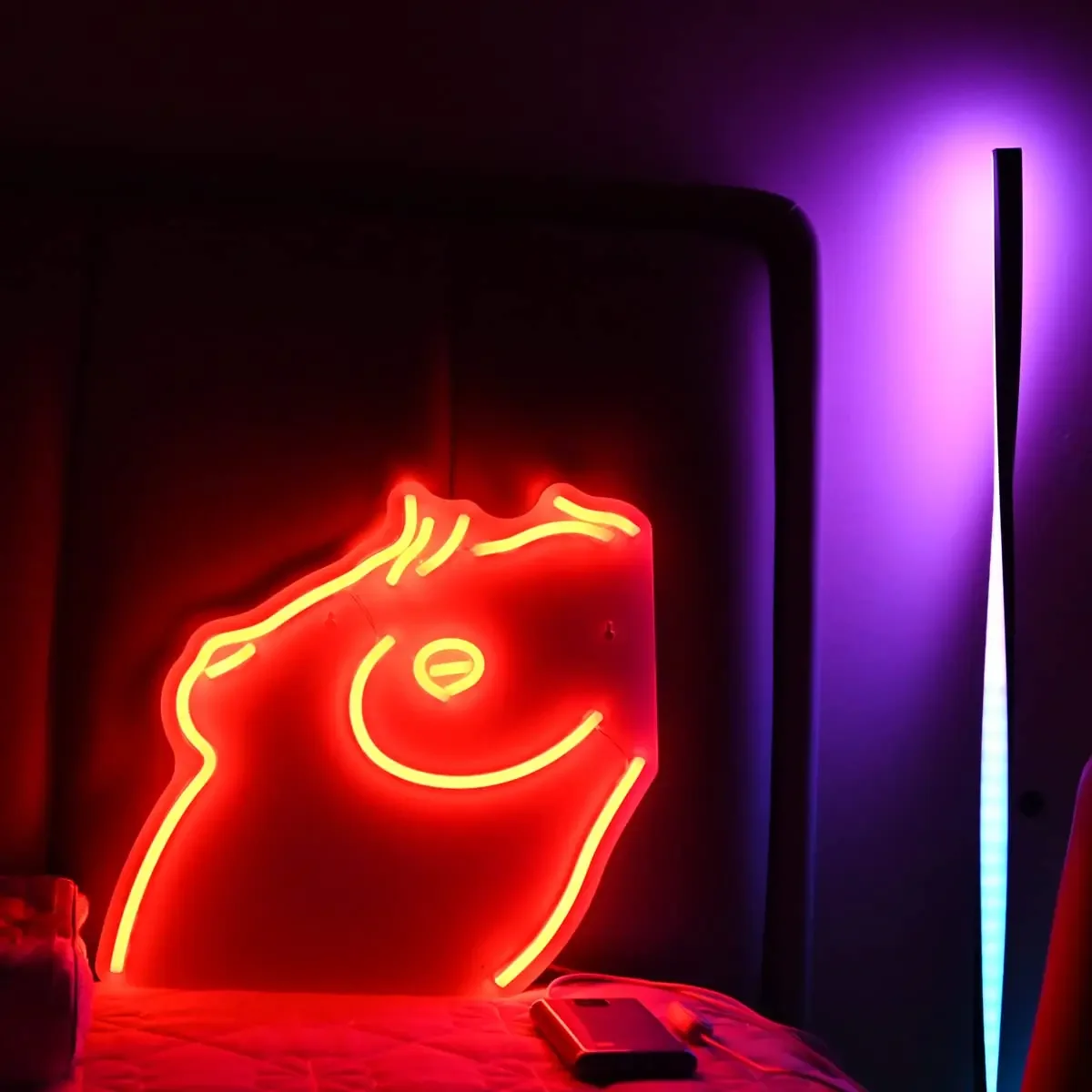 Red Sexy Female Upper Body LED Neon Sign, Handmade Silhouette Night Light, 17 Inches USB-Powered, Bedroom Decor, Home Wall Art