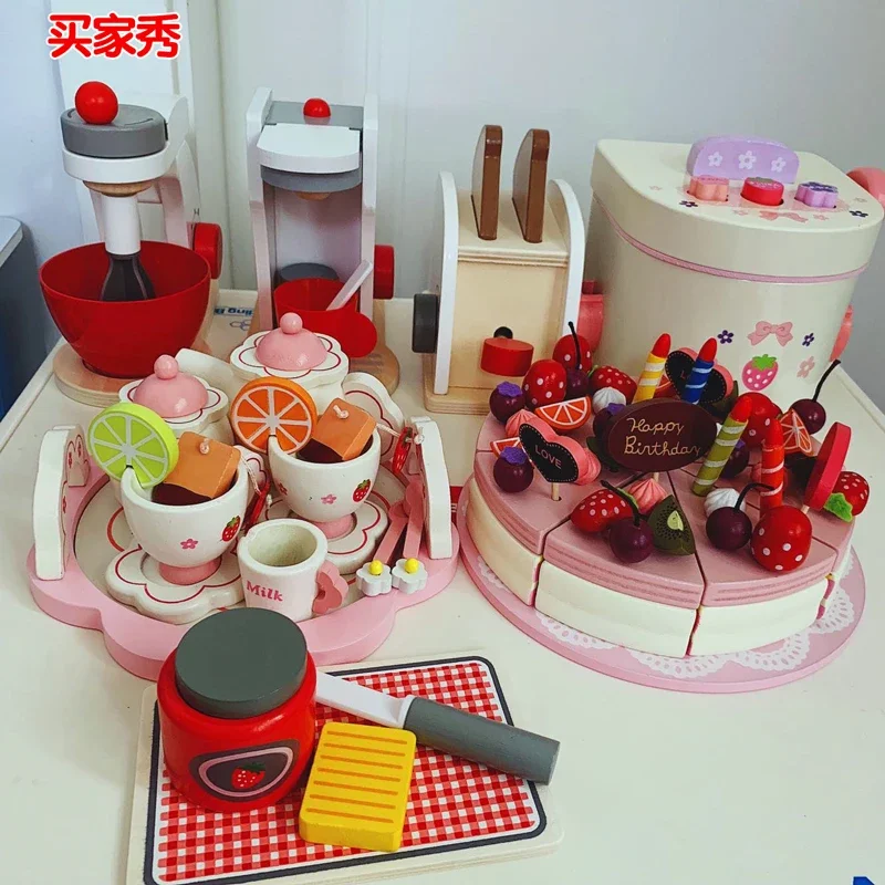 

Girls Simulate Cooking, Children's Home Kitchen Set, Afternoon Tea, Birthday Cake Toys, Wooden Chisel Music