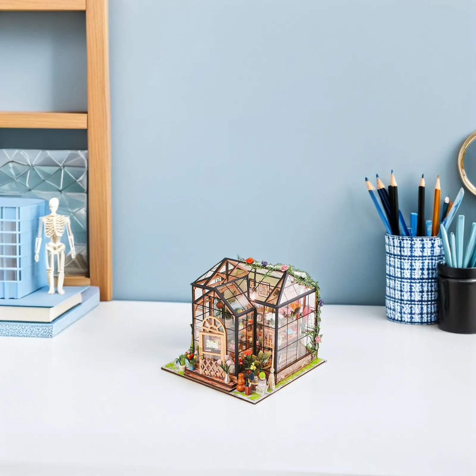 1 Set DIY 3D Miniatur-Blumenhaus-Bausatz, handgefertigtes Gewächshaus-Architekturset, perfekt für Heimdekoration, Gartenhaus-Miniatur