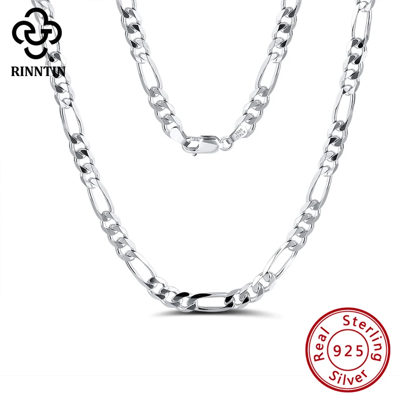 Rinntin Men's 100% 925 Sterling Silver Necklace 40-60cm Figaro Chain Necklace Lobster Clasp Unisex Engagement Jewelry Gift SC34