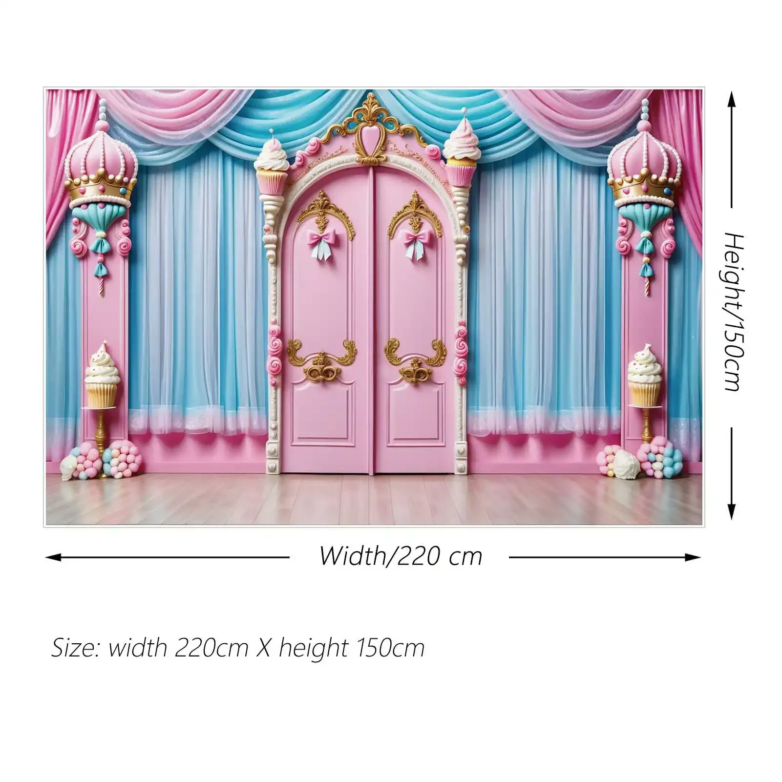 MOON.QG Backdrop Pink Princess 8th Birthday Background Crown Castle Door Curtain Drapes Bowknot Studio Photozone Shooting Props