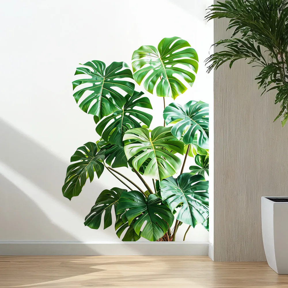 Simulated Turtle Back Leaf Wall Stickers Fresh Green Plant PVC Sticker Room Corridor Wall Decoration Self Adhesive Stickers