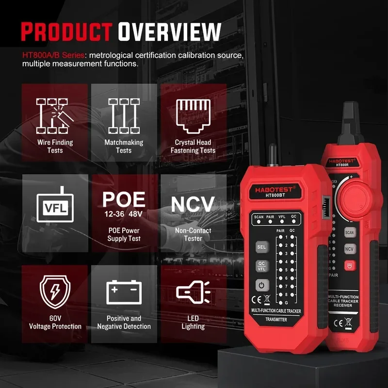 HT800A/B Network Cable Tester, RJ11/RJ45 Wire Toner, Cat5 Cat6 Line Finder, Professional Troubleshooting Tool