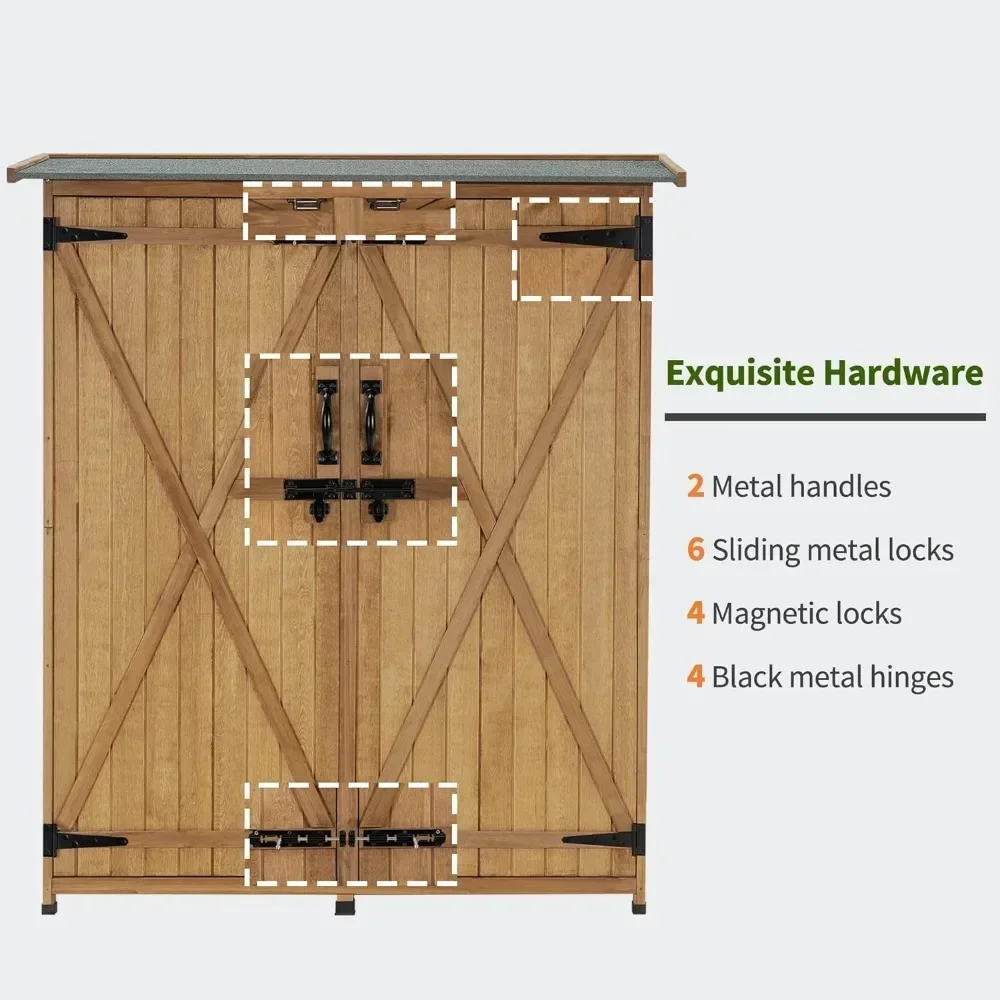 Outdoor Storage Cabinet, Outside Tool Shed, Vertical Organizer Cabinet with  Lockable Doors for Outside, , Wood Garden Shed