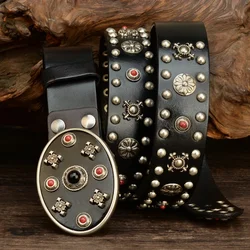 Top Quality GenuineLeather 38mm Unique Design Fashion Unisex Retro Belt Hip Hop Rivet Pin Buckle Belts for Men Jean