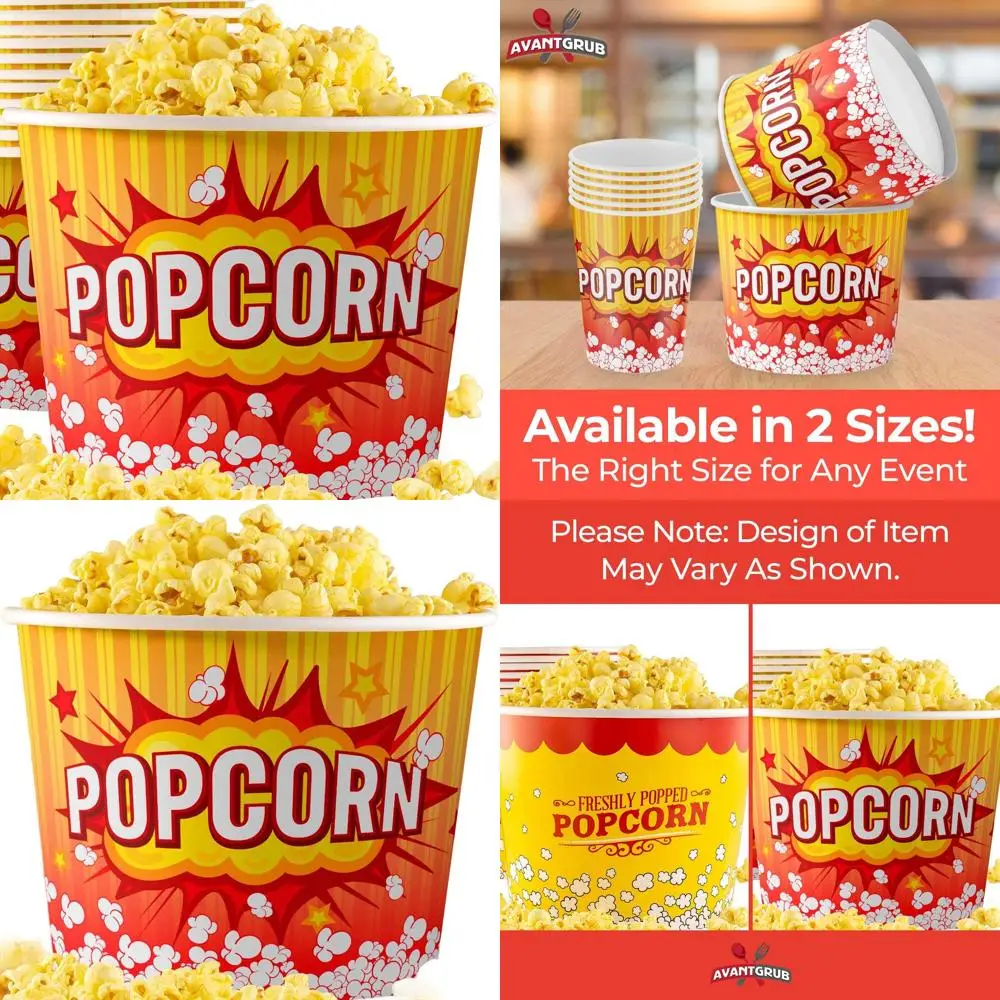

Корзины для попкорна в ретро-стиле, 85 унций, 50 штук - красные и желтые одноразовые контейнеры для киновечеров, вечеринок и карнавалов