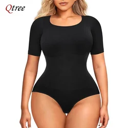 Qtree Womens Tummy Control Bodysuit Shapewear Seamless Sleeveless Waist Trainer Tank Tops Body Shaper Short Sleeve Butt Lifter