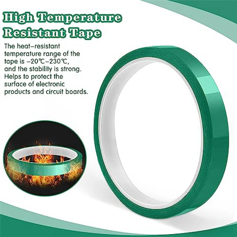 High Temperature Tape Heat Resistant Tape Heat Transfer Tape for Sublimation No Residue 10mm X 33M 108Ft (Green-5 Roll)