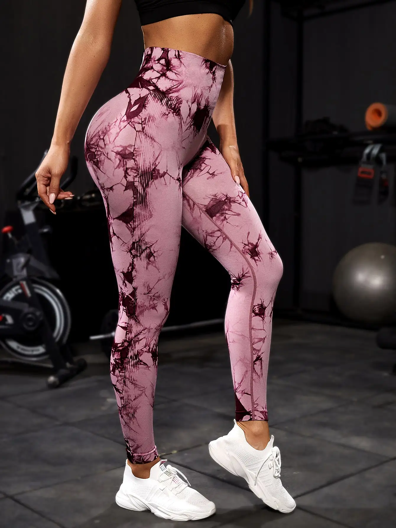 Damen-Leggings mit Batikmuster, neun Zehntel, hohe Taille, Yogahose, weich, dehnbar, Workout-Laufhose, atmungsaktiv, bequem – Detail 15