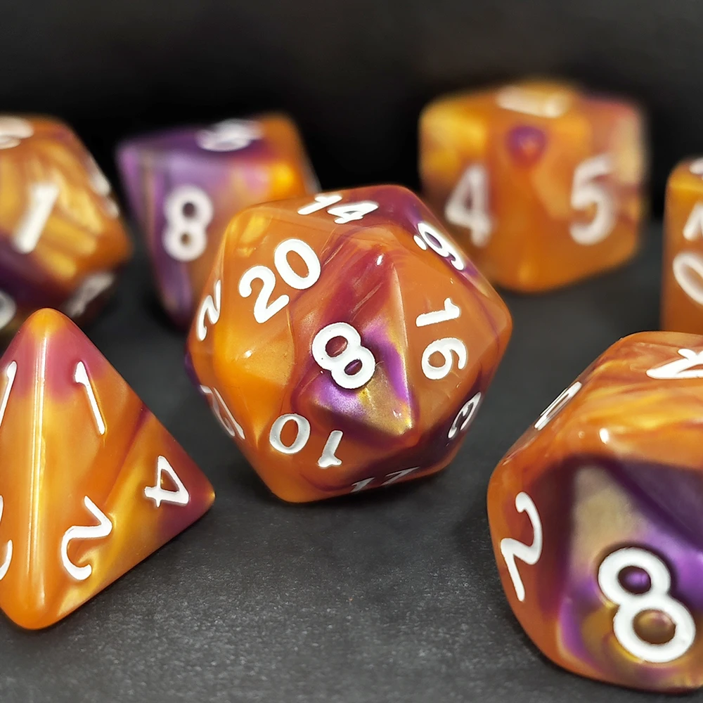 7Pcs/Set DND Blend Dice Colours Mixing Effect Unique Polyhedral Dices for RPG Role Playing Table Games Board Game Accessory