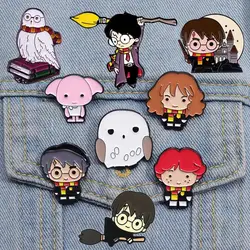 Hogwarts Brooch Cute Cartoon Owl Elf Golden Snitch Anime Hermiones Enamel Pin Jewelry Accessories Kids Gifts Halloween Ornaments