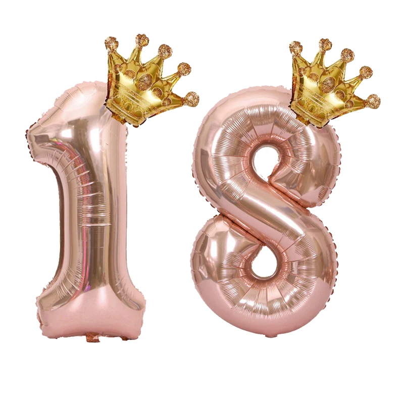 1 STÜCK 32 Zoll Roségold Krone Digitale Zahlenfolienballons Prinzessin Geburtstag Dekoration Party Hochzeit Weihnachten Zahlenballon Anniv