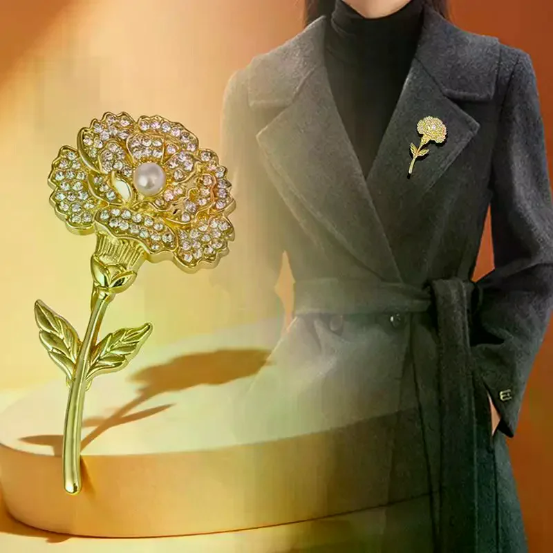 1PCS Creative Carnation Brooch Luxury With Pearls Metal Corsage Ornament Decorative Lapel Pin Gift Giving 1/2PCS