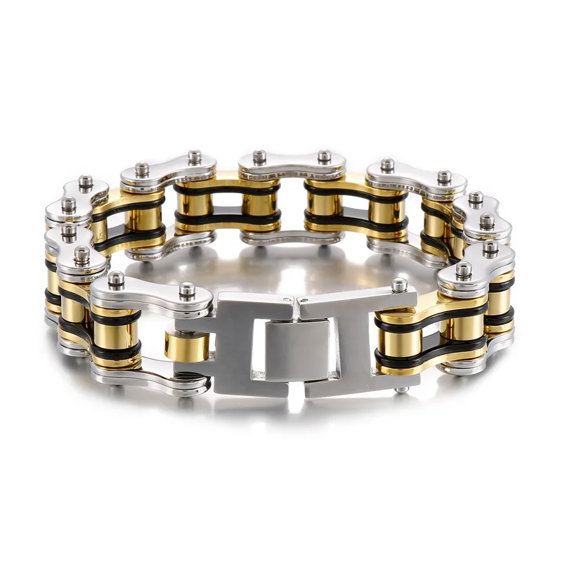 16mm Heavy Punk Black Gold Color Bicycle Biker Motorcycle Bracelet Men Women Hiphop Stainless Steel Bike Chain Bangle Jewelry