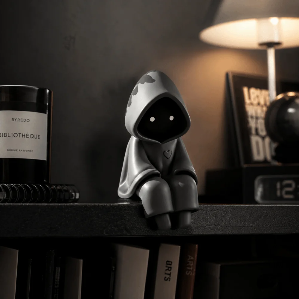 Cute Sitting Hooded Figurine Smooth Surface Compact Size Desktop Ornament 3D Printed Unique Hooded 3D Printed Statue Home Decor