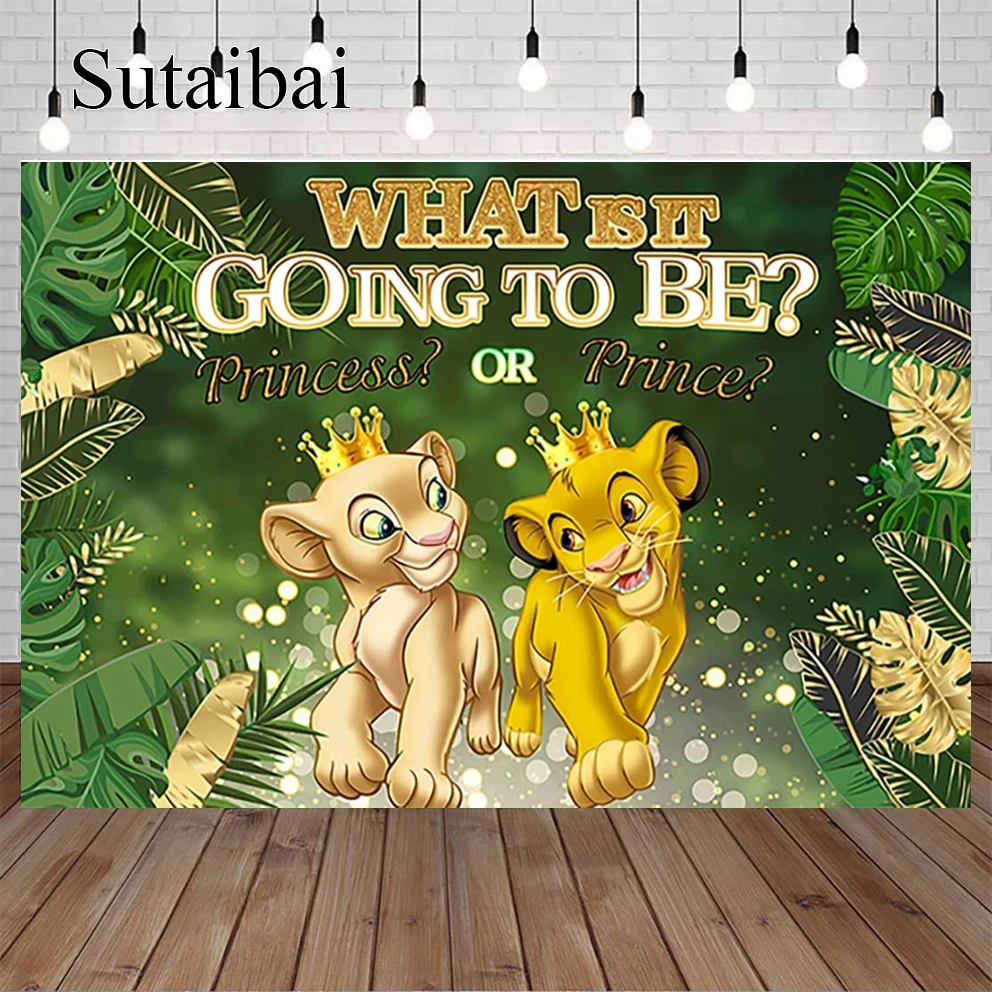 Lion King Backdrop for Gender Reveal Party Boy or Girl Banner for Party Decorations Green Leaves Baby Shower Photo Background