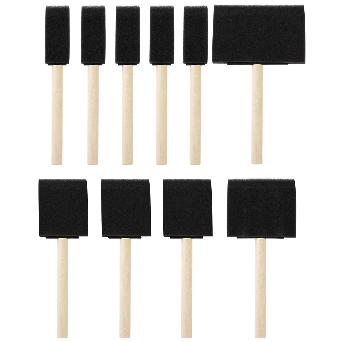 ROSENICE 10pcs Flat Flexible Sponge Bevel-tipped Brush Set with Wooden Handles for Children Doodle Paint with Oil-Based Paints S