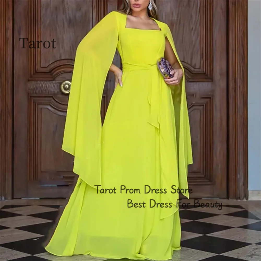 

Tarot Dubai Elegant Square Neck Prom Dresses Chiffon A Line Long Slit Sleeves Party Dress Floor Length فساتين حفلة موسيقية