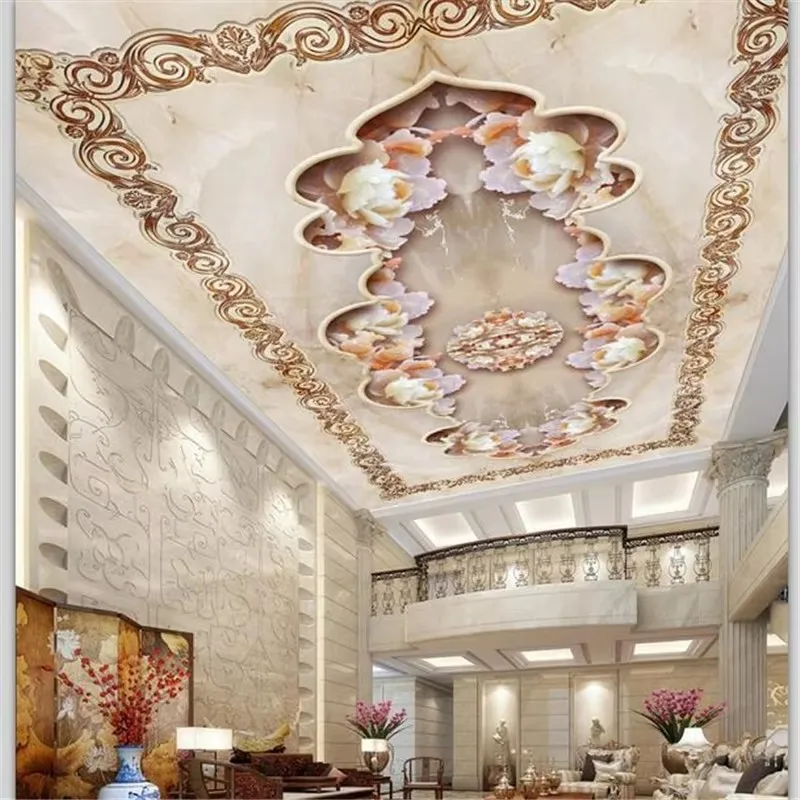 

Большие обои на заказ, 3d изысканные нефритовые резные обои с камнем пиона, европейские королевские роскошные потолки, обои для гостиной, спальни, zenith