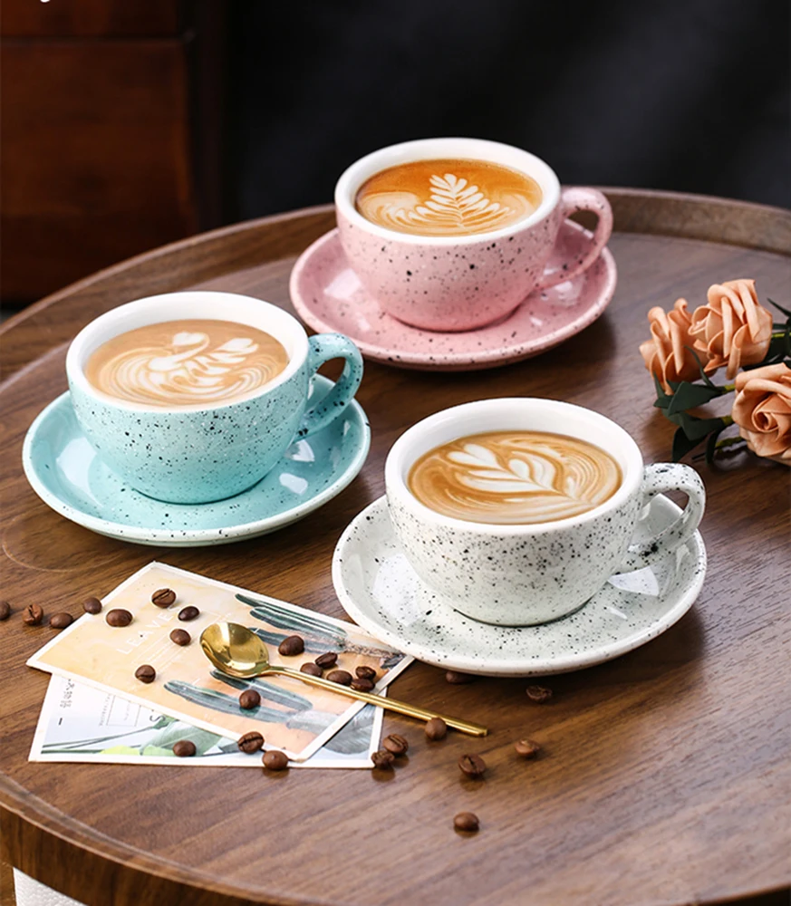 300ml Splash Ink Style Ceramic Coffee Cup And Plate Set European Exquisite Afternoon Tea Latte Cup Dish Office Milk Cup Sets