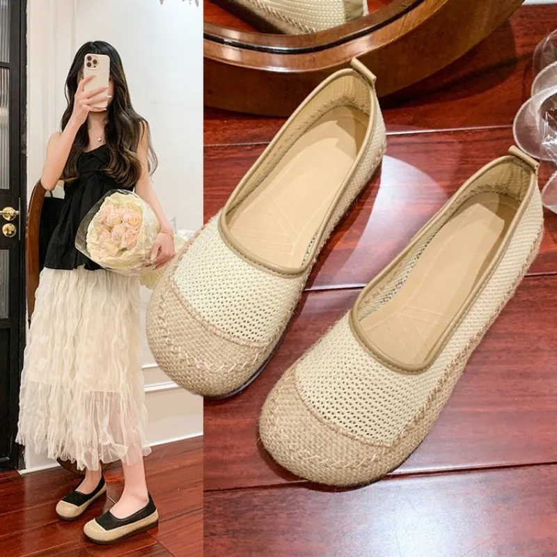 

New 2025 Pointed Toe Flat Office Boat Solid Color Knitted Slip on Shoes Casual Ballet Flats Shoes Women Loers Zapatos De Mujer