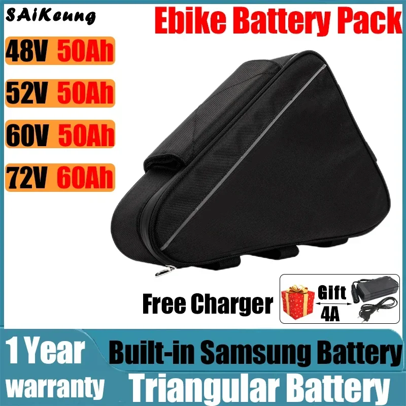 

E bike Batterij 72V 60V 18650 Cel Driehoek 60ah Enorme Capaciteit 48V52V 30ah40ah50ah Batterij Bafang Superkrachtige 1500W 2000W