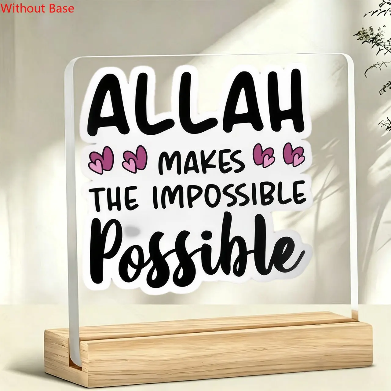 CIFBUY Acrylic Sign 2D Flat ALLAH Theme Inspirational Quote Sentimental Keepsake Wooden Base Paperweight Desktop Plaque Home Dec