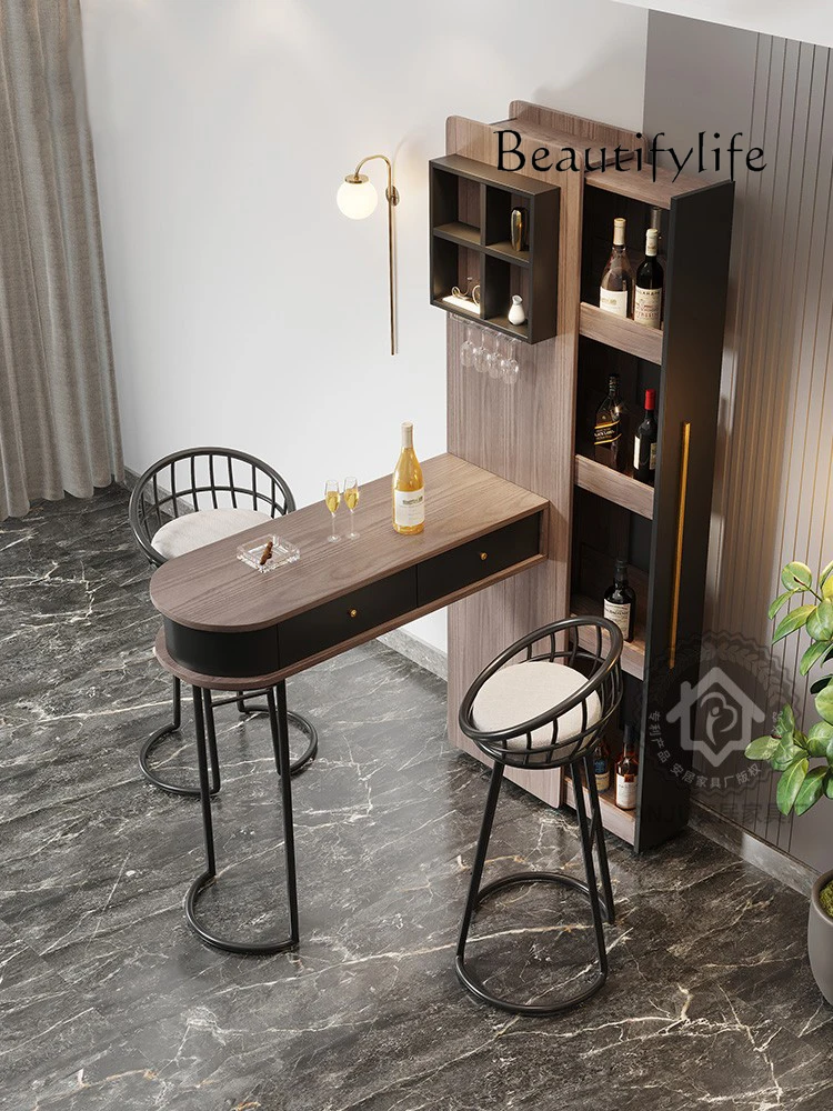 Italian-Style Light Luxury Retractable Bar Table Nordic Modern Simple Partition Bar Cabinet Integrated Household