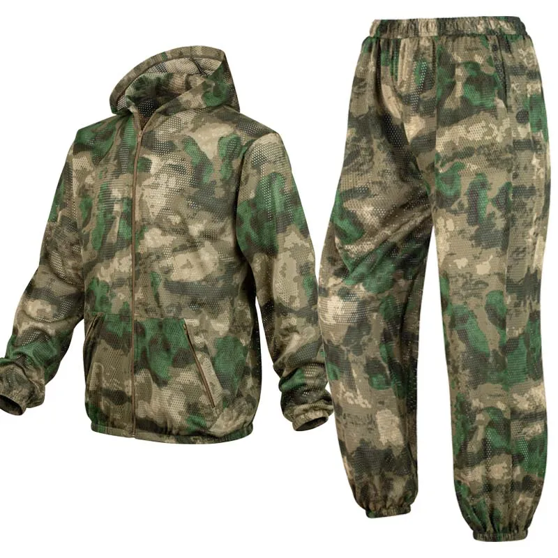 Men Fishing Hiking Sets Outdoor Tactical Mesh Hoodie Mosquito-Proof Set Camping Jacket Elastic Waistband Hunting Pants Men Kids