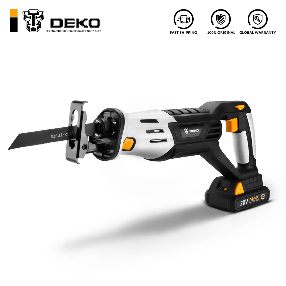 DEKO 20V Cordless Reciprocating Saw Adjustable Speed with Battery and 4 Pieces Blades Power Tools