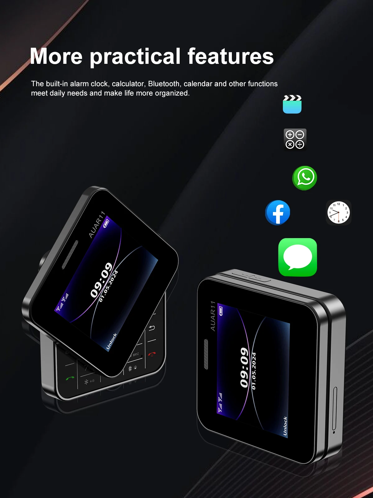 SERVO AUAR11 2.4 Inch Rotatable Screen Feature Phone Dual SIM Magic Voice Speed Dial Blacklist Flashlight FM 2G Keypad Cellphone